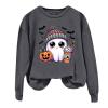 Halloween Sweatshirts for Women Crewneck Oversized Drop Shoulder Ghost Print Preppy Sweatshirt Loose Fit Fall Fleece Pullover Pumpkin Spider Cute Comfort Hoodie Trendy Outfits 2025, Dark Gray, Small view 2