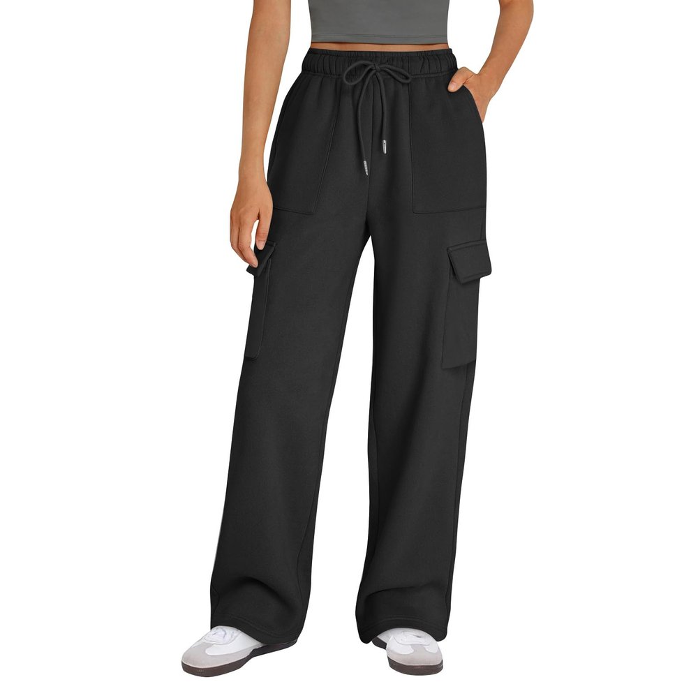 Cargo Sweatpants Women Baggy Wide Leg Fleece Sweatpants Drawstring High Waisted Jogger Pants Lounge Pants with Pockets Womens Fashion 2025 Trendy Clothes Lightweight Summer Casual Trousers Pant