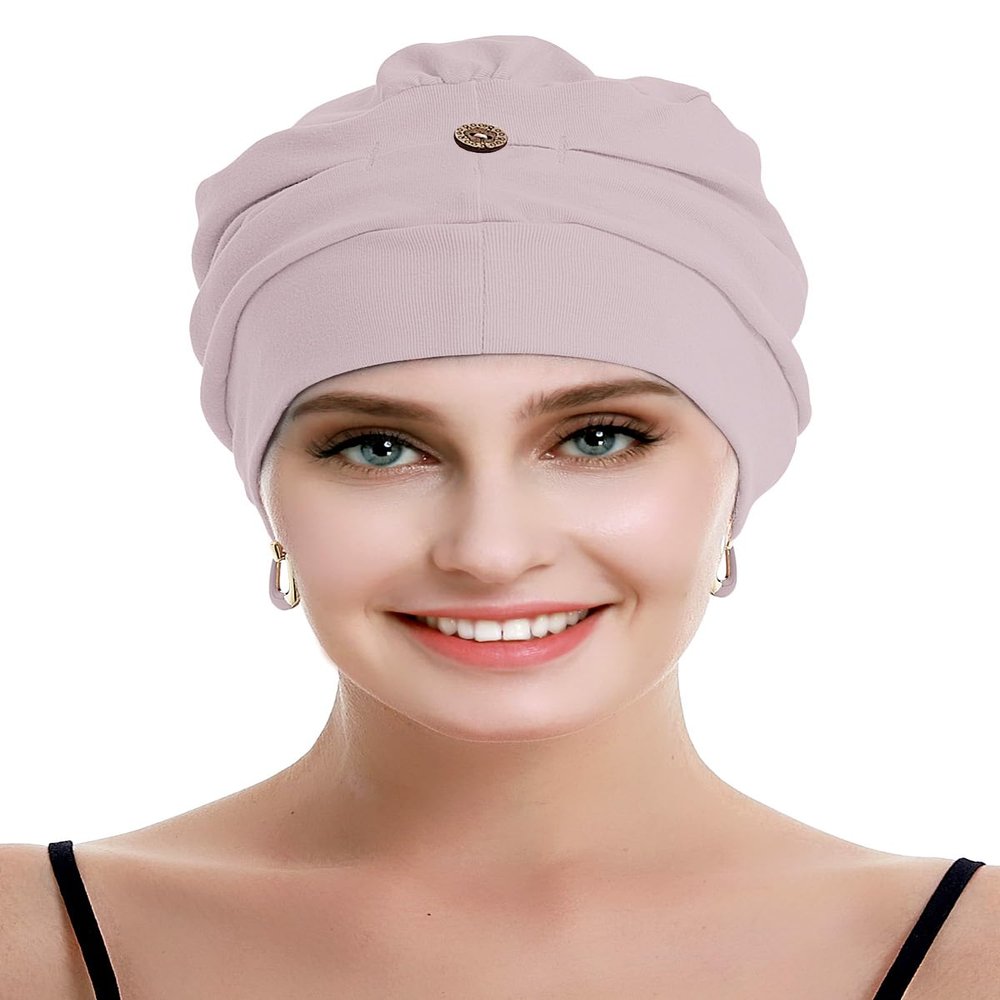 osvyo Cotton Chemo Turbans for Women Cancer Hairloss hat - Cotton Lightweight Headwear Sealed Packaging Crepe Pink