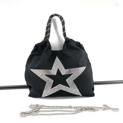 Ladies Black Silver spring summer autumn light weight small nylon shoulder star bijou strap Tote Bag 2WAY glitter lucky star light lac. Kira star bag Black Silver