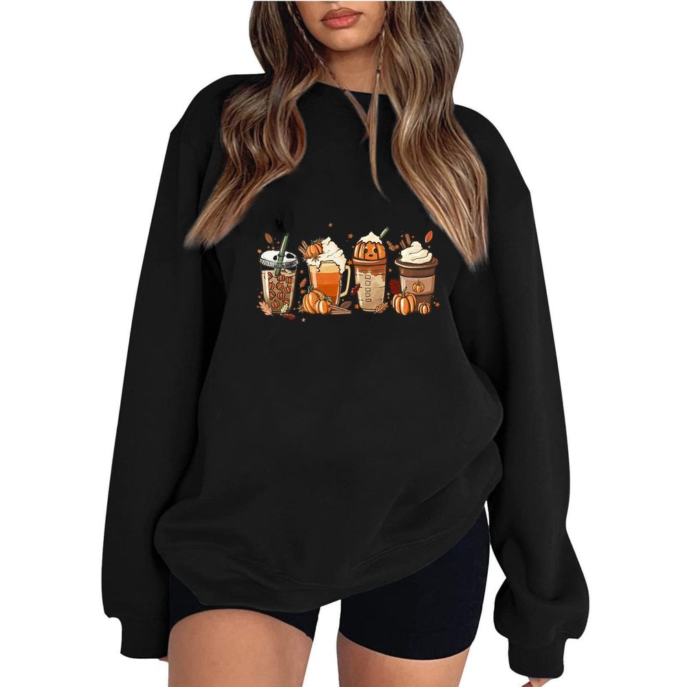 Numaller Halloween Sweatshirts for Women Crewneck Oversized Sweatshirt Loose Fit Drop Shoulder Fleece Pullover Ghost Y2K Hoodie Preppy Fall Long Sleeve Pumpkin Spider Bat Hoodie 2025, Black, Large