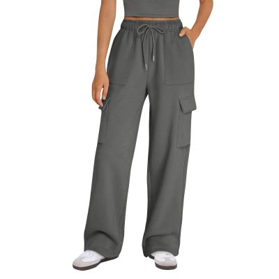 Cargo Sweatpants Women Baggy Wide Leg Fleece Sweatpants Drawstring High Waisted Jogger Pants Lounge Pants with Pockets Womens Fashion 2025 Trendy Clothes Lightweight Summer Casual Trousers Pant