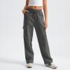 Cargo Sweatpants Women Baggy Wide Leg Fleece Sweatpants Drawstring High Waisted Jogger Pants Lounge Pants with Pockets Womens Fashion 2025 Trendy Clothes Lightweight Summer Casual Trousers Pant view 2