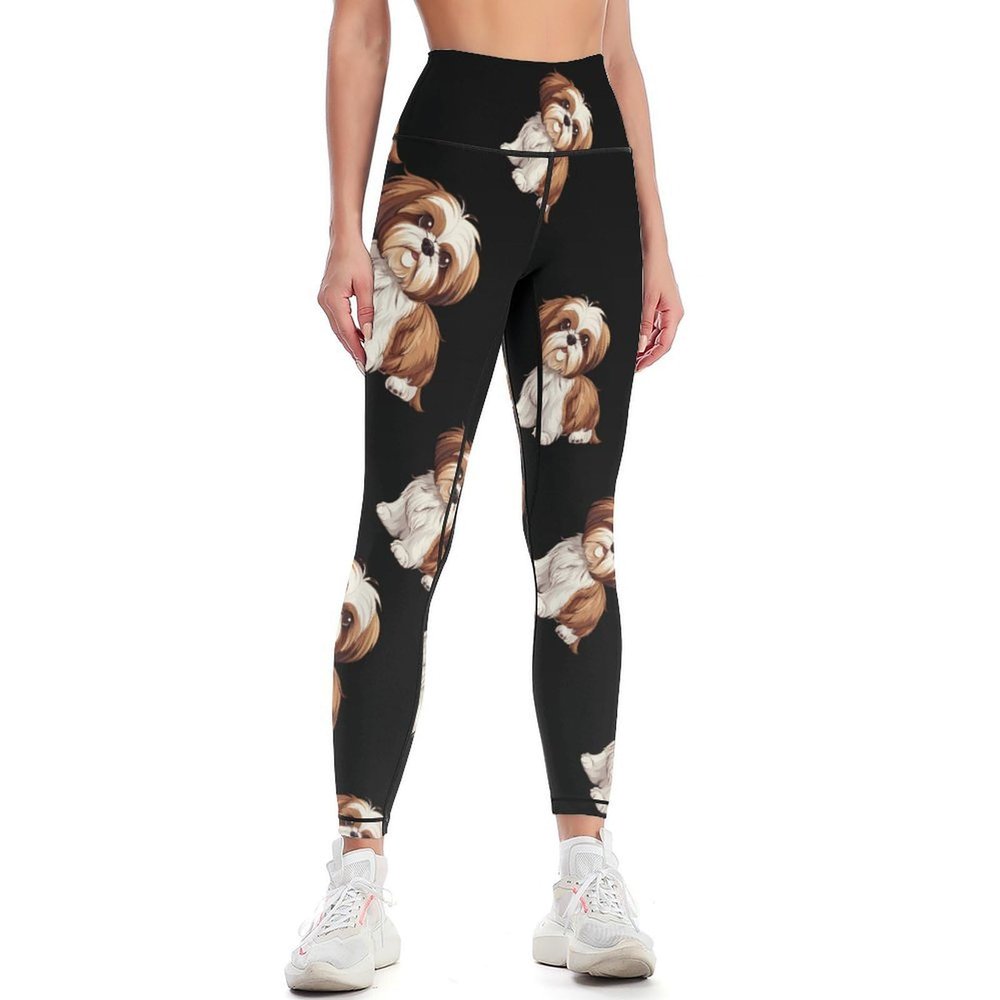 Shih Tzu Dog Workout Leggings for Women High Waisted Tummy Control Yoga Pants Soft Biker Pants M