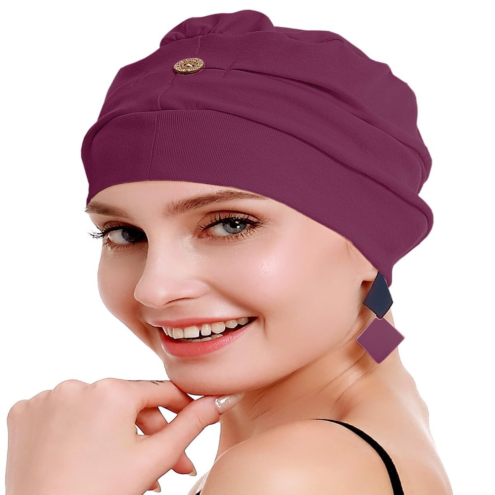 osvyo Cotton Chemo Turbans for Women Cancer Hairloss hat - Cotton Lightweight Headwear Sealed Packaging Light Burgundy