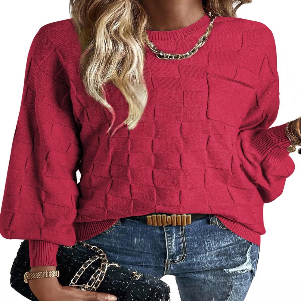 SHEWIN Spring Outfits for Women 2026 Casual Long Sleeve Soft Lightweight Knit Sweater Cozy Cute Oversized Sweaters for Women Red XX-Large