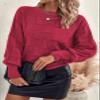 SHEWIN Spring Outfits for Women 2026 Casual Long Sleeve Soft Lightweight Knit Sweater Cozy Cute Oversized Sweaters for Women Red XX-Large view 3