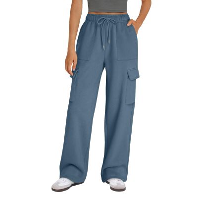 Cargo Sweatpants Women Baggy Wide Leg Fleece Sweatpants Drawstring High Waisted Jogger Pants Lounge Pants with Pockets Womens Fashion 2025 Trendy Clothes Lightweight Summer Casual Trousers Pant