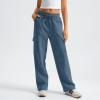 Cargo Sweatpants Women Baggy Wide Leg Fleece Sweatpants Drawstring High Waisted Jogger Pants Lounge Pants with Pockets Womens Fashion 2025 Trendy Clothes Lightweight Summer Casual Trousers Pant view 2