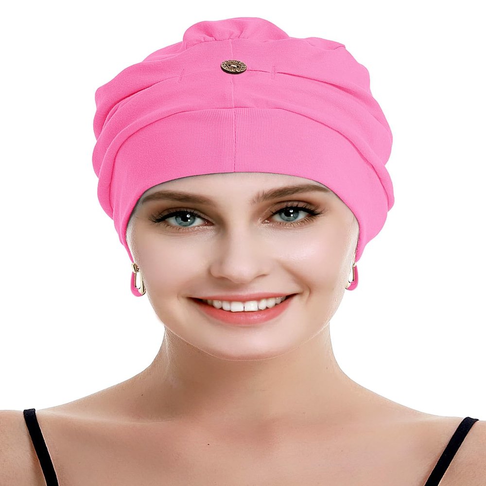 osvyo Cotton Chemo Turbans for Women Cancer Hairloss hat - Cotton Lightweight Headwear Sealed Packaging Fuscia Pink