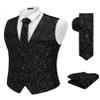 COOFANDY Men's Suit Vests Set Black Floral Formal Vest Single Breasted Business Waistcoat, Black Filigree, M view 1