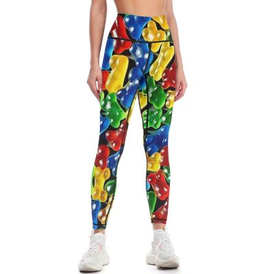 Gummy Bear Candy Workout Leggings for Women High Waisted Tummy Control Yoga Pants Soft Biker Pants L