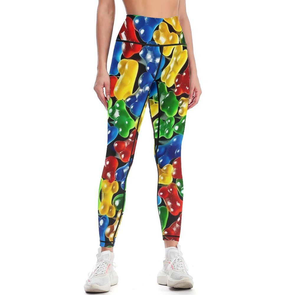 Gummy Bear Candy Workout Leggings for Women High Waisted Tummy Control Yoga Pants Soft Biker Pants L