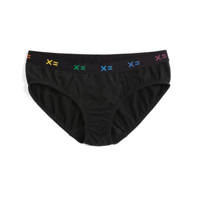 TomboyX Iconic Briefs Underwear for Women, Cotton Blend, Sustainable Soft Stretch Fabric, Full Coverage Low Rise Brief Panties, Size XS, Black X= Rainbow