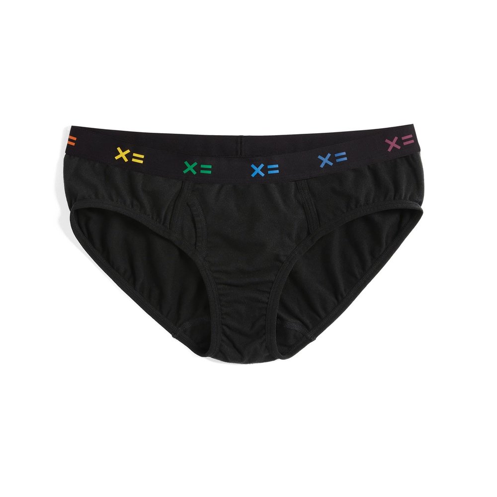 TomboyX Iconic Briefs Underwear for Women, Cotton Blend, Sustainable Soft Stretch Fabric, Full Coverage Low Rise Brief Panties, Size XS, Black X= Rainbow