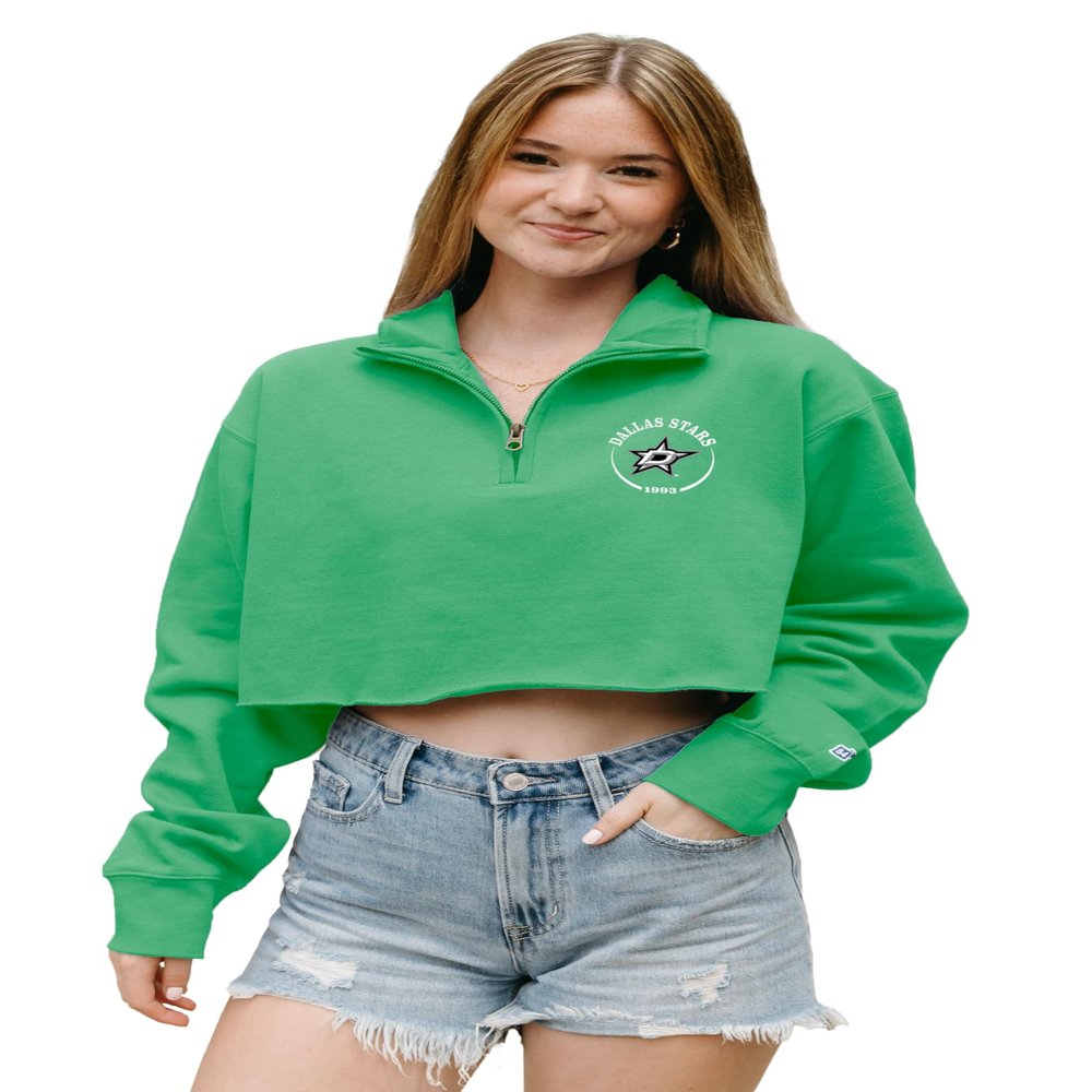 Dallas Stars NHL Officially Licensed Women's Cropped Quarter Zip Sweatshirt Left Chest, Large