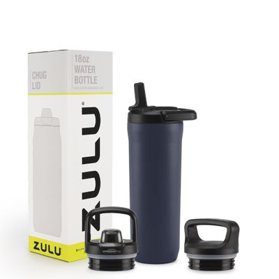 ZULU Base 18oz Kids Stainless Steel Water Bottle with 3 Lids- Straw, Chug, Twist | Double Walled and Vacuum Insulated Metal Thermos | Fits Car Cupholder, Built in Carry Loop, Dishwasher Safe, Navy