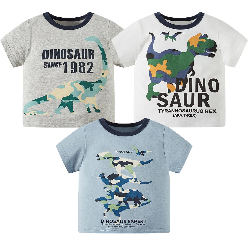 ALEXZV Toddler Boy' Shirts 2 Packs Dinosaur Short Sleeve Tops T-Shirt Size for 3-6 Years (US, Age, 6 Years, 7 Years, The Most Expensive Double-Sided T-Shirt)