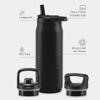 ZULU Base 32oz Insulated Stainless Steel Water Bottle, 3 Lids, Black view 2