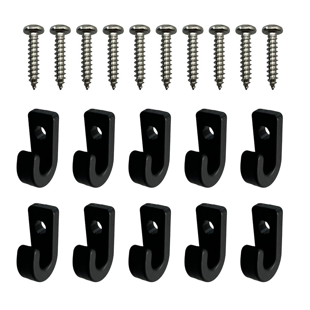 LinJianTing 10pcs Kayak J Hooks Black Nylon Tie Down Hooks with Mounting Screws Kayak Elastic Hooks Paddleboards Boating Accessories.