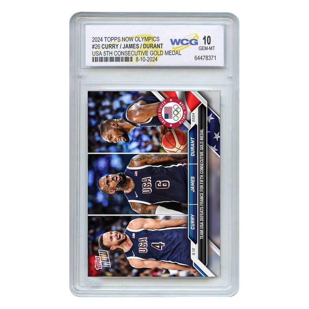 2024 Topps Now Steph Curry - Lebron James - Kevin Durant Triple Image Card #26 Olympic USA Gold Medal - Certified Gem Mint 10