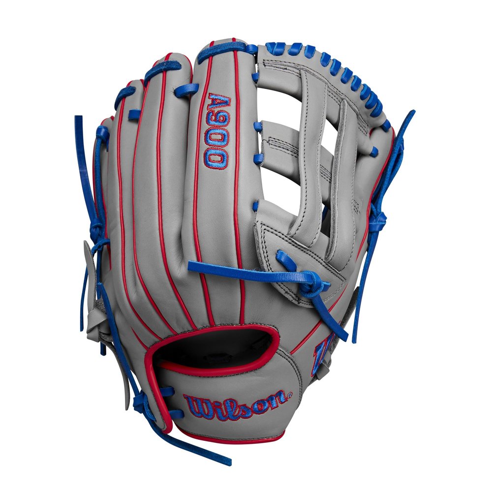 Wilson 2024 A900 PF12 Pedroia Fit 12 Utility Baseball Glove - Grey/Red/Royal, Right Hand Throw