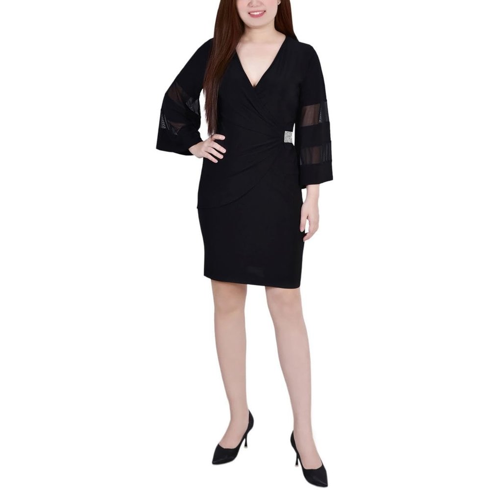 NY Collection Womens Petites Embellished Mini Cocktail and Party Dress Black PM