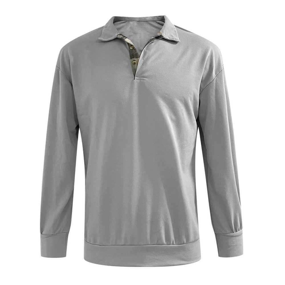 Sweatshirts for Men Fall V Neck Button Loose Athletic Sweatshirts Lapel Long Sleeve Pullover Tops Workout Sweatshirt Gray