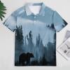 Misty Mountain Forests Animal Bear Mens Golf Shirt Print Polo Shirt Slim Fit Short Sleeve T Shirt Casual Athletic Tee 2XL view 3