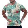 Aqua Green Horse Floral Mens Golf Shirt Print Polo Shirt Slim Fit Short Sleeve T Shirt Casual Athletic Tee 2XL view 1