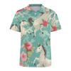 Aqua Green Horse Floral Mens Golf Shirt Print Polo Shirt Slim Fit Short Sleeve T Shirt Casual Athletic Tee 2XL view 4