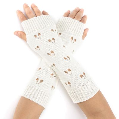 CABODYALS 2 Pairs White Grunge Gloves Ripped Knit Gloves Fairy Winter Soft Heart Arm Warmers Fingerless Knitting Crochet Hand Wrist Warmer Thumb Hole Mittens for Women Unisex Typing Driving Supplies