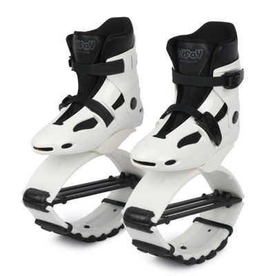 Joyfay Jump Shoes for Kids - Fitness Bouncing Shoes for Exercise and Fun - 2 Buckles (Medium, Black/White)