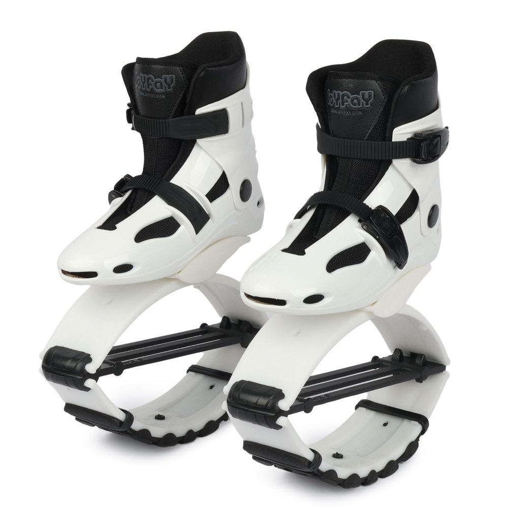 Joyfay Jump Shoes for Kids - Fitness Bouncing Shoes for Exercise and Fun - 2 Buckles (Medium, Black/White)