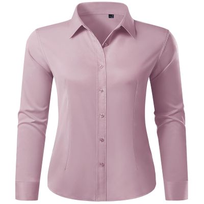 Gleeivy Button Up Shirts Women Stain Cotton Long Sleeve Wrinkle Free Formal Business Dress Shirt Classic Fit Solid Women Satin Stretch Casual Work Office Waitress Server Gray Purple