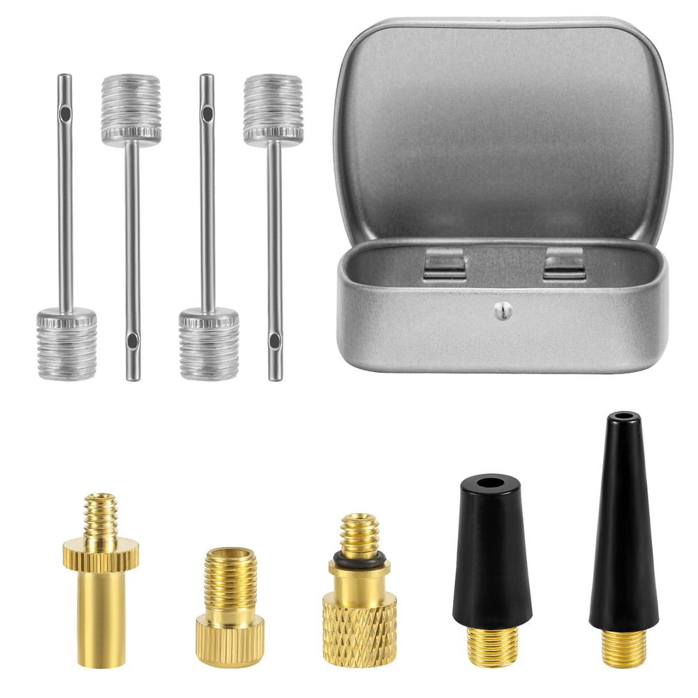 NQEUEPN 9pcs Bicycle Valve Adapter Set, Brass Bike Tire Valve Adapter Kit with Ball Pump Needles Attachments Inflation Nozzle Air Inflator Balloon Pump Tool for Presta Schrader Bikes Sports Balls