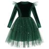 ABEHIK Toddler Girls Fall Dresses Velvet Tulle Tutu Dress Long Sleeve Star Sequins Princess Dresses Kids Winter Sparkle Birthday Party Outfits Christmas Special Occasion Dress Clothes Green 2-3Y