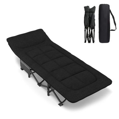 TIANTIANDIGITAL Outdoor Camping Bed with Cushion, Portable Folding Bed, Folding Deck Chair for Sleeping, Lightweight Tent Bed with Carrying Bag, Holds 330 Pounds, Black