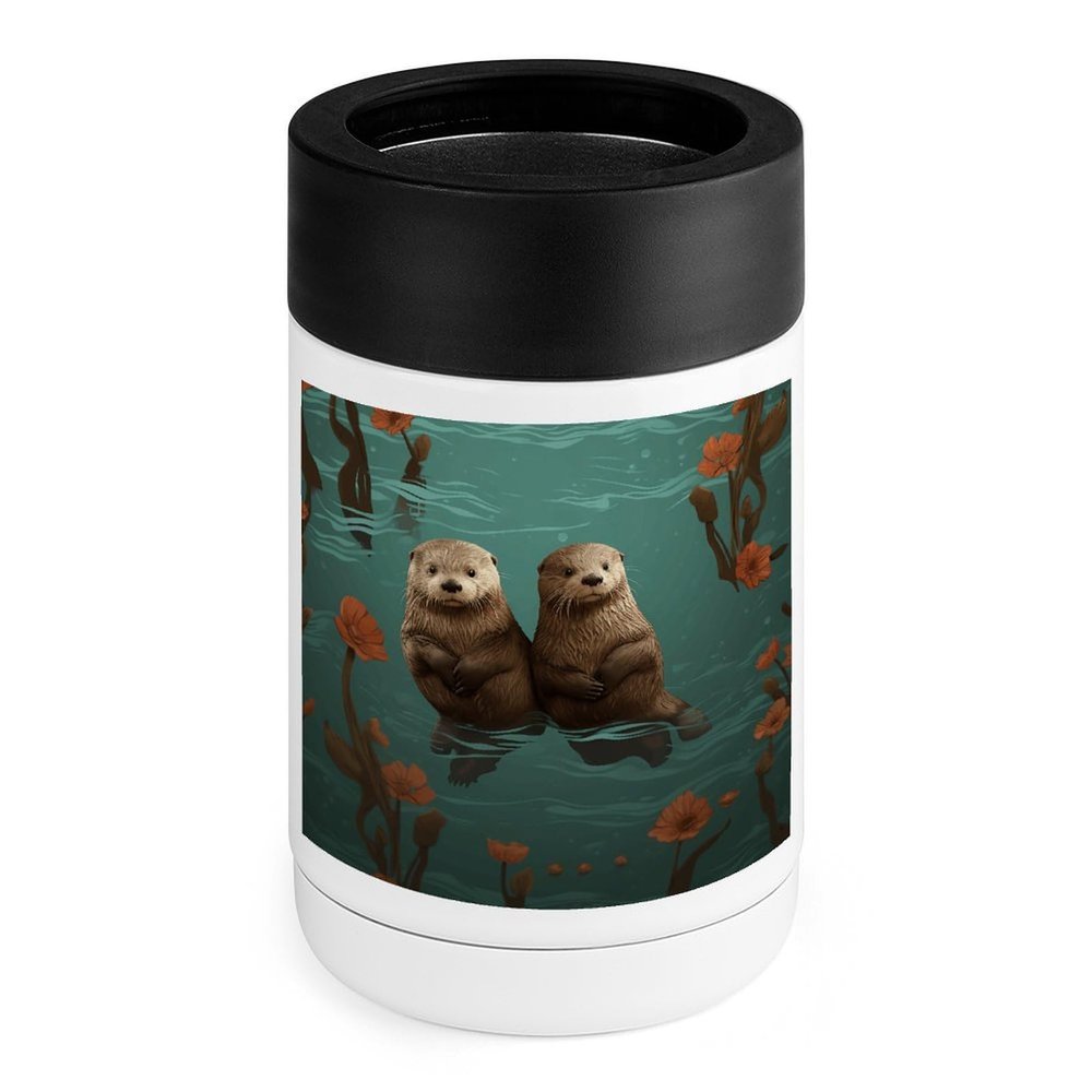 Stainless Steel Beverage Cooler with Silicone Grip, Otters in Love Print Ideal for Chilling Drinks at Home,Bars,and Outdoor Activities