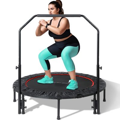 40"/48" Foldable Mini Trampoline for Adults 450/600 LB Rebounder Trampoline with Adjustable Foam Handle for Home Gym Small Exercise Trampoline for Indoor or Garden Workout