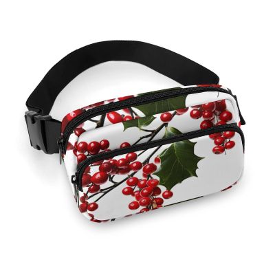 Crossbody Fanny Pack for Women Men Holly Berry Branches Waist Pack Sports Belt Bag Large Waist Bag with Adjustable Strap Fashion Hip Bum Bag for Workout Running Traveling
