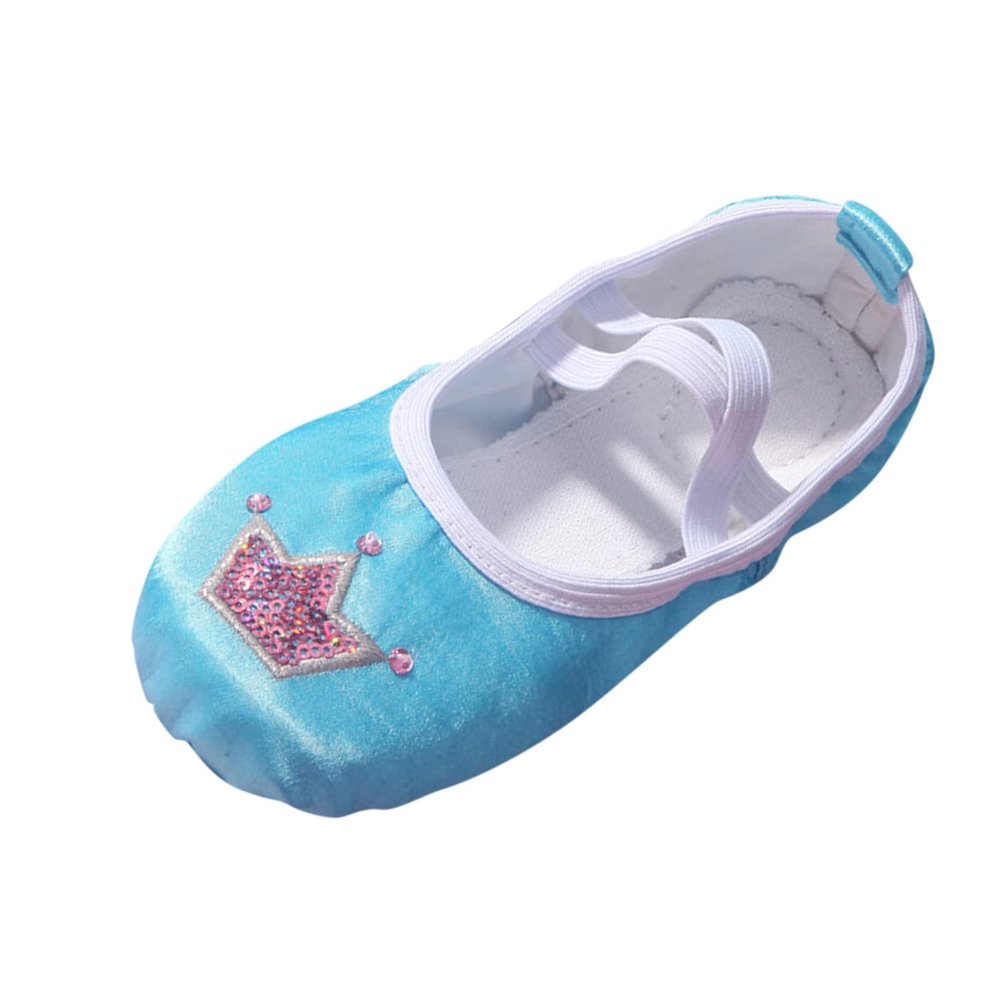 Ballet Shoes for Girls Satin Dance Practice Slippers Split Soft Leather Flat Sole Crown Yoga Gymnastics Shoes (Blue, 10.5 Little Child)