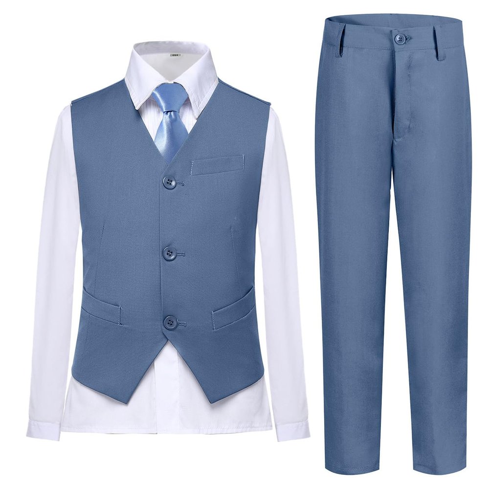 Boys Suits Toddler Blue Prom Suit Pants Set 5T Dusty Blue Tuxedo Little Boy Uniform Dress Clothes for Wedding Ring Bearer Outfit