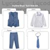 Boys Suits Toddler Blue Prom Suit Pants Set 5T Dusty Blue Tuxedo Little Boy Uniform Dress Clothes for Wedding Ring Bearer Outfit view 2