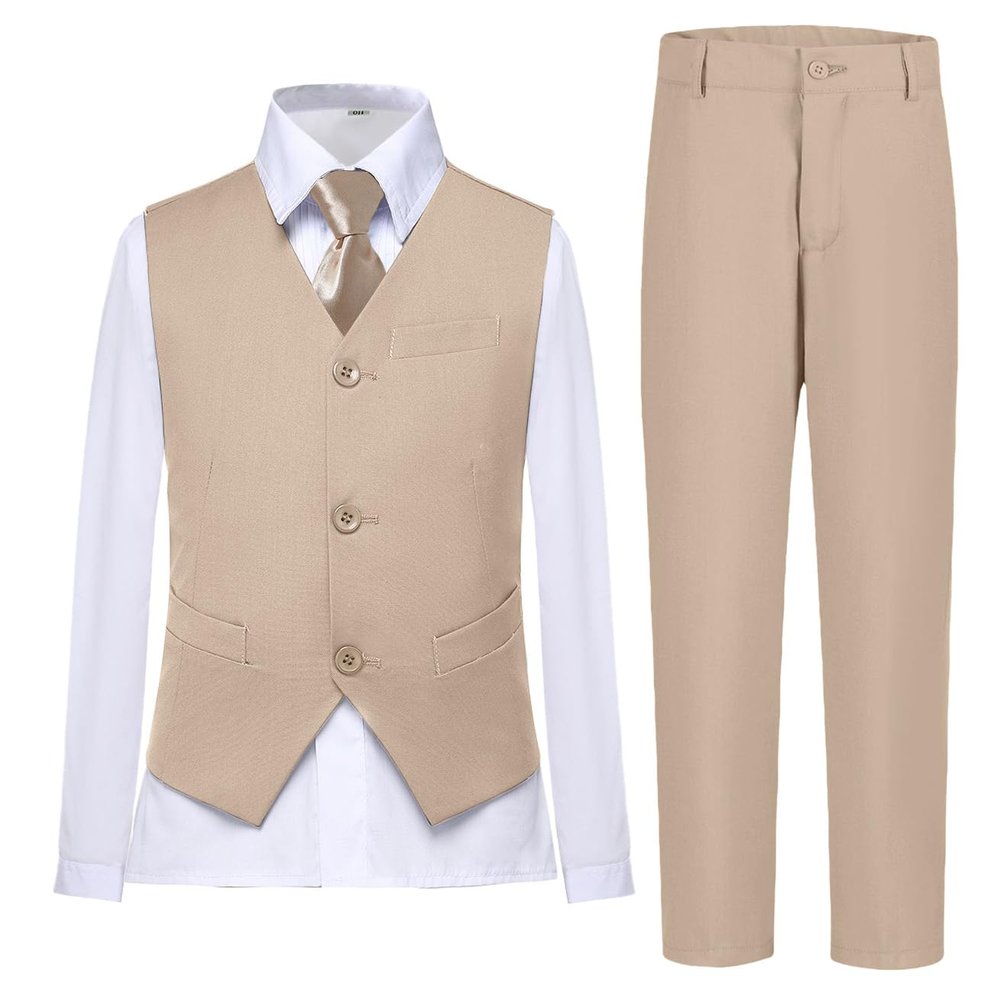 Boys Prom Suit Vest and Pant Set Size 6 Little Boy Slim Fit Champagne Suits for Weddings Ring Bearer Outfit Kids Dress Clothes