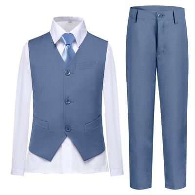 Boys Suits Toddler Blue Prom Suit Pants Set 4T Dusty Blue Tuxedo Little Boy Uniform Dress Clothes for Wedding Ring Bearer Outfit
