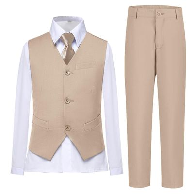 Boys Prom Suit Vest and Pant Set 4T Toddler Boy Slim Fit Champagne Suits for Weddings Ring Bearer Outfit Kids Dress Clothes