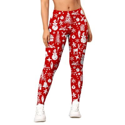 Christmas Leggings for Women 2024 High Waisted Novelty Christmas Santa Claus Snowman Print Stretchy Yoga PantsRed,S