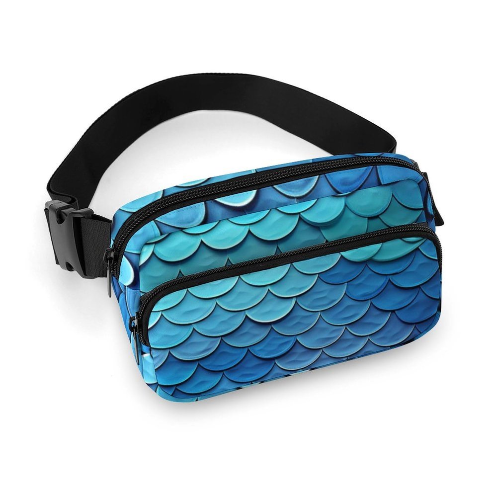 Crossbody Fanny Pack for Women Men Blue Mermaid Fish Scale Waist Pack Sports Belt Bag Large Waist Bag with Adjustable Strap Fashion Hip Bum Bag for Workout Running Traveling