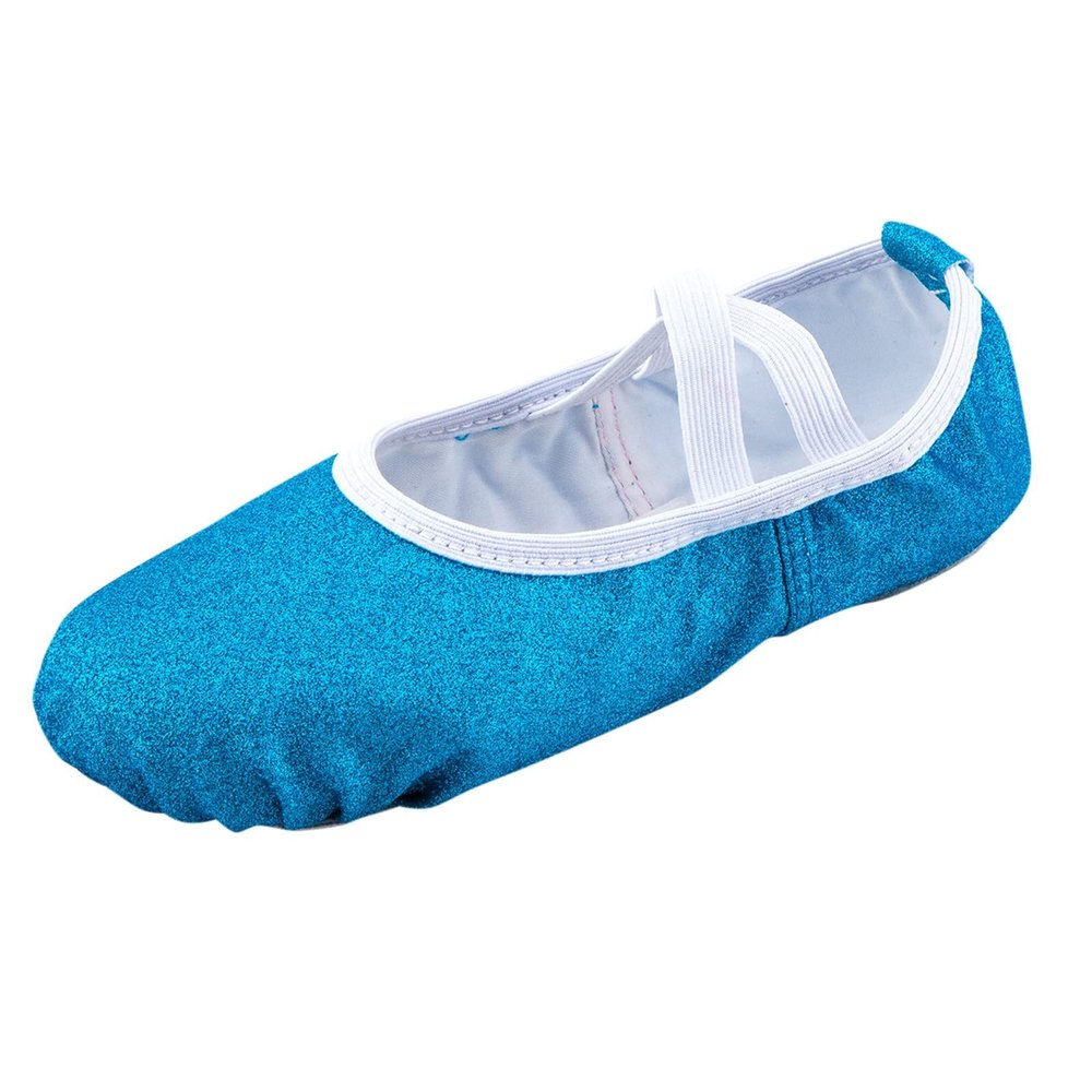Girls Ballet Shoes Glitter Split-Sole Dance Slippers Toddler Kid Practice Flat with Elastic Laces for Yoga (Sky Blue, 3.5 Big Kids)